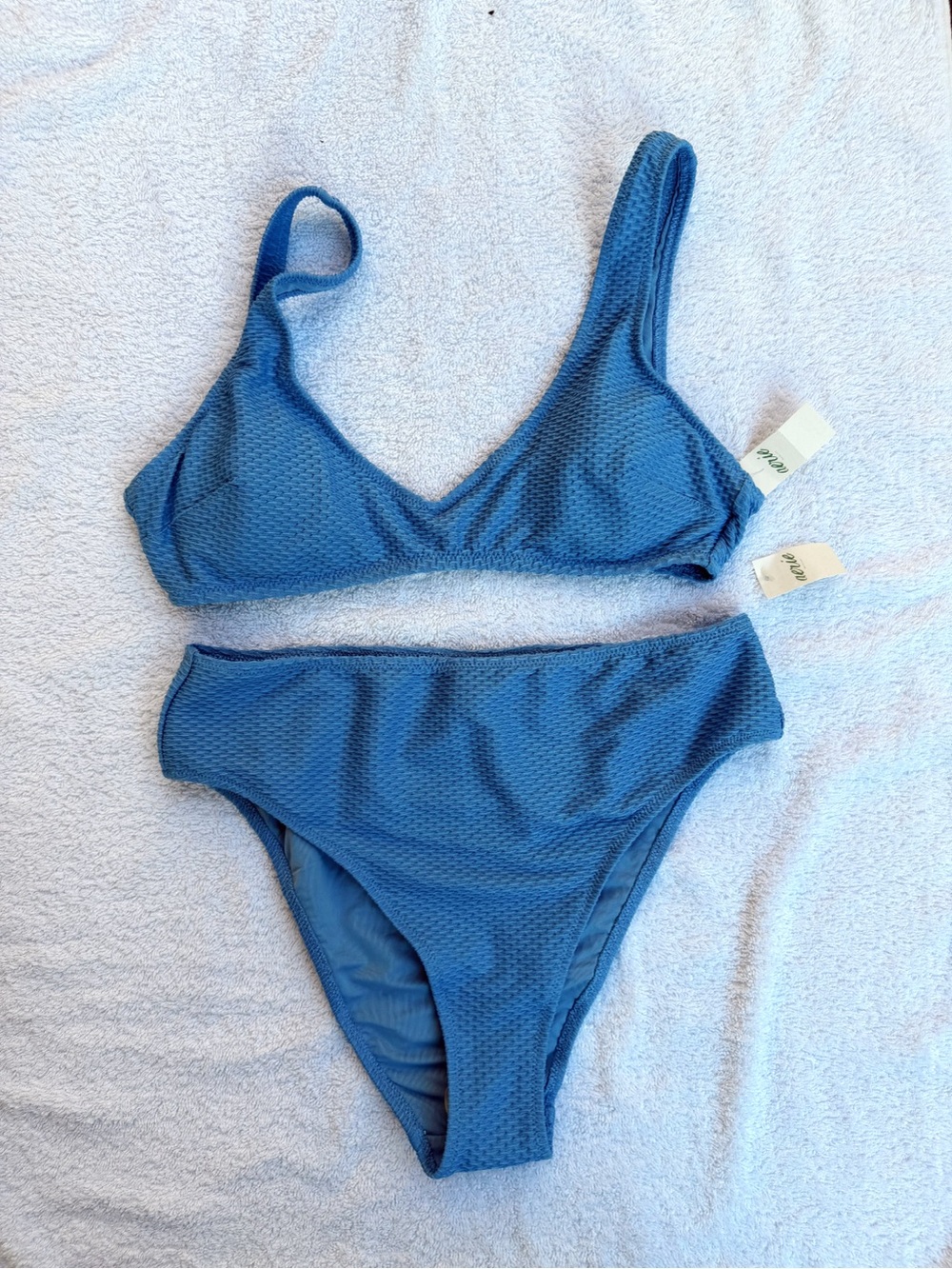 NWT AERIE Women's Textured Blue Bikini Set